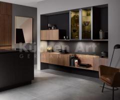 Buffet mural suspendu bois noyer et verre fumé | Design contemporain
